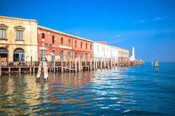 Murano waterfront and lighthouse view, Island in Venice archipelago