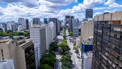 Aerial view of Avenida Brigadeiro Faria Lima, Itaim Bibi. Iconic commercial buildings in the...