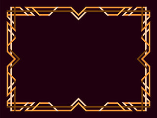 Art deco frame. Vintage linear border. Geometric frame in gold color in line art style with space for text. Design a template for invitation, leaflet and greeting card. Vector illustration