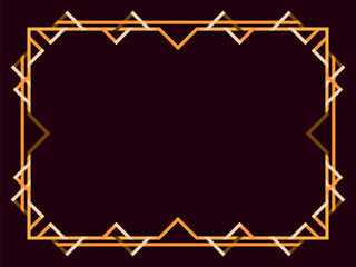 Art deco frame. Vintage linear border. Geometric frame in gold color in line art style with space for text. Design a template for invitation, leaflet and greeting card. Vector illustration