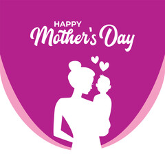 happy Mother's day greeting background with silhouette of mom and her boy, typography. editable design template flat vector stock illustration