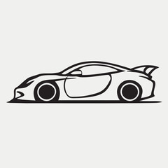 sports car logo black and white simple drawing, vector illustration line art