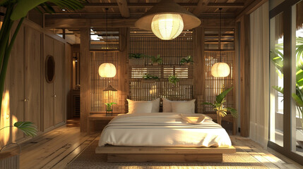 Sustainable materials application in a boutique hotel design, promoting eco-tourism and environmental awareness