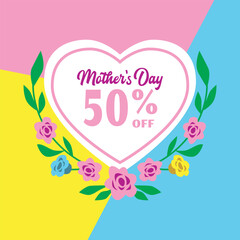 happy Mother's day offer background with heart sign, flowers, typography. editable design template flat vector stock illustration