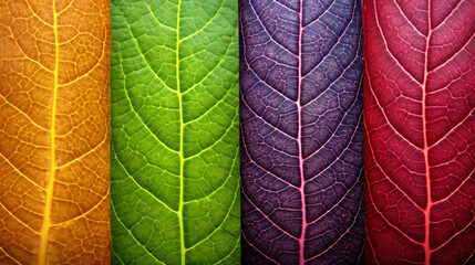 Close-up macro images showing the intricate details of different types of leaves. A set of leaf textures. Generative AI