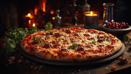 Delicious Italian pizza. Traditional homemade pizza. Mediterranean style