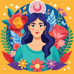 Obraz na płótnie Canvas Beautiful girl with flowers. Vector illustration in a flat style.