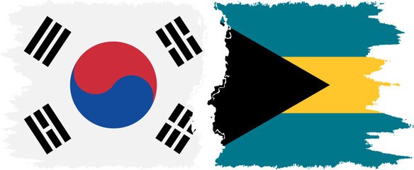 Bahamas and South Korea grunge flags connection vector