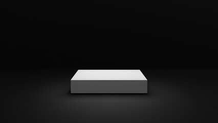 white cube form abstract table stage isolated on black studio background with bright spotlight...