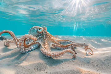 Underwater view of a swimming octopus, ocean and sea life - 753040049