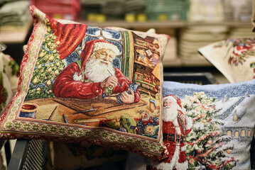 Beautiful Christmas pillows with Santa Claus.
