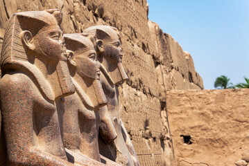 States of three pharaohs in Karnak temple in Luxor, Egypt - 753041007