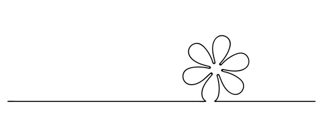 flower symbol continuous line drawing, floral lineart, black line vector illustration, editable stroke, horizontal design element