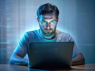 programmer working with laptop clear face generative ai
