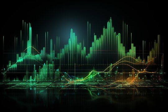 Financial data analytics 3D graphs deep green