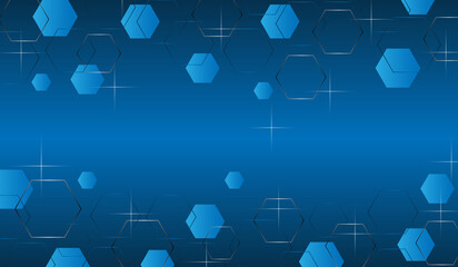 Blue abstract background with hexagons and gradient hexagons. Sparkling starlight, science background