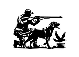 Dog hunting monochrome vector illustration