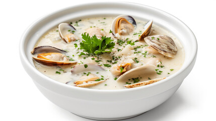a American Cuisine, Clam Chowder, with isolated on white background