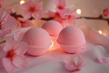 Springtime Spa Delight: Pink Bath Bombs and Cherry Blossoms