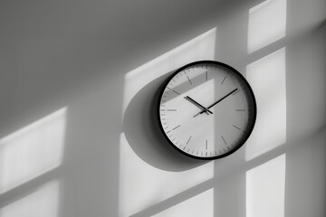 Minimalist white wall clock symbolizing time passing with sharp edges and shadows, adding a modern touch to home decor
