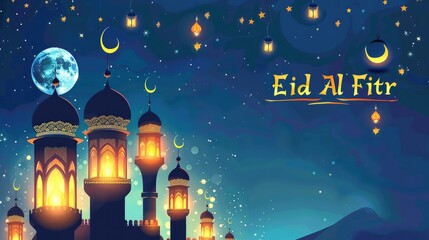 A beautiful scene showing the words eid al fitr - obrazy, fototapety, plakaty
