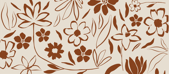 Nature inspired shapes-doodle collection. Cute botanical shapes, random childish doodle cutouts of tropical leaves, flowers and branches, decorative abstract art vector illustration