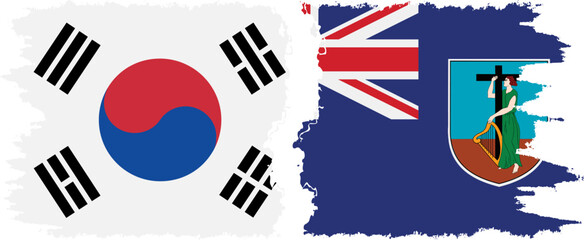 Montserrat and South Korea grunge flags connection vector.