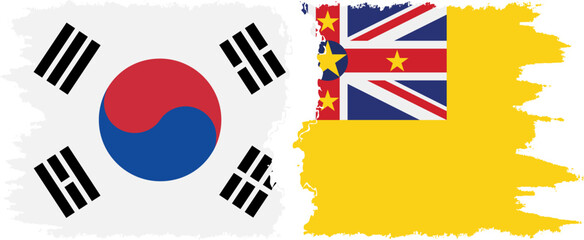 Niue and South Korea grunge flags connection vector