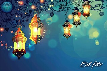 A beautiful scene showing the words eid al fitr - obrazy, fototapety, plakaty