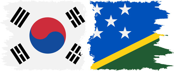 Solomon Islands and South Korea grunge flags connection vector