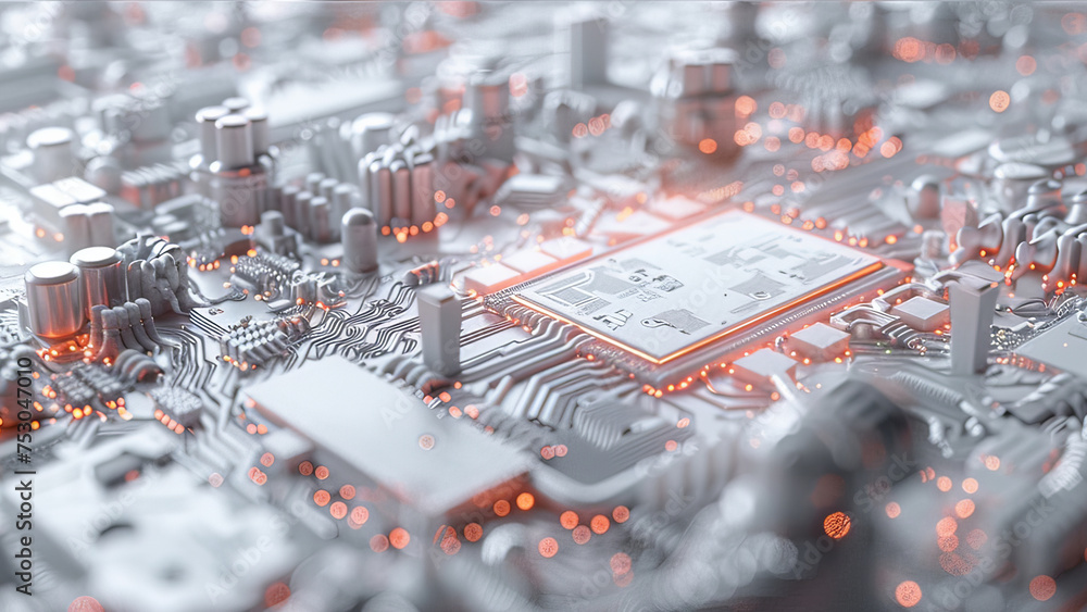 Poster high-tech circuit board with cpu and glowing connections