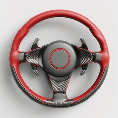 High-Performance Sports Car Steering Wheel on White Background