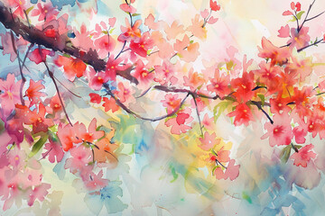 Spring's Ethereal Canvas: Watercolor Interpretation of Cherry Blossoms