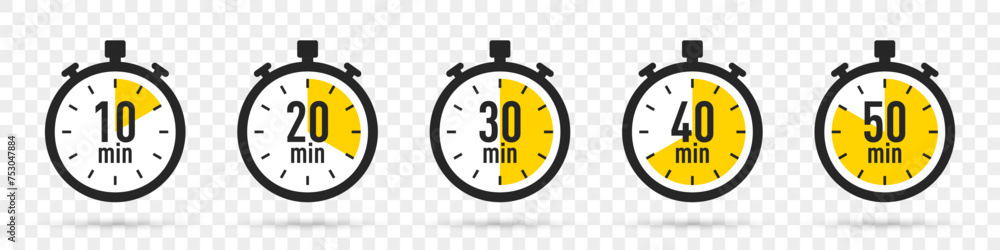 Aufkleber timer icons with shadow on a transparent background. stopwatch icons collection in a flat design. ve