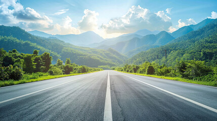 Naklejka premium Asphalt highway road and mountain nature landscape under blue sky.