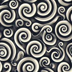 Fototapeta premium Monochrome 3D Swirl Pattern - Elegant and Seamless Abstract Design, white and black swirling pattern