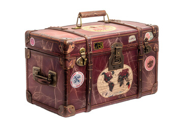 Vintage Suitcase with Travel Stickers - Isolated on White Transparent Background
