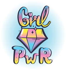 Girl power poster with diamond. Typography vector illustration for fashion graphics, t shirt prints. Lettering print