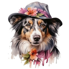 King Cavalier Charles Spaniel Dog With a Hat, Scarf and Flowers