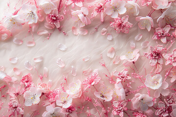 Elegance in Bloom: Cherry Blossoms Adorning Soft Tulle Fabric