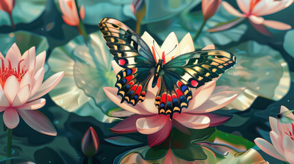 The Tropical butterfly pattern, tropical flowers background. Tropical floral pattern. Exotic...