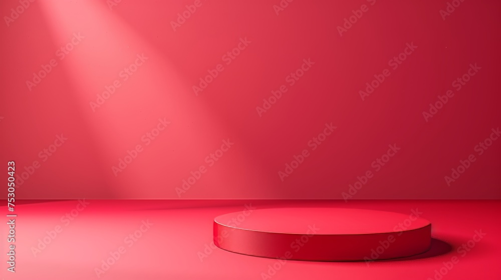 Poster red podium on light studio stage with spotlight abstract background for product display