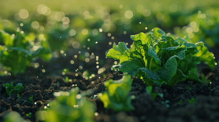fresh lettuce in fertile soil