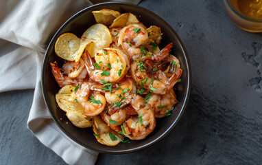 Gourmet Potato Braised Shrimp,created with Generative AI tecnology.