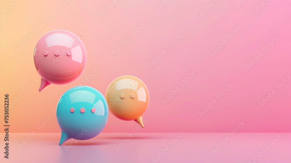 Aufkleber a playful arrangement of shiny, colorful speech bubbles against a soft gradient background, evoking 