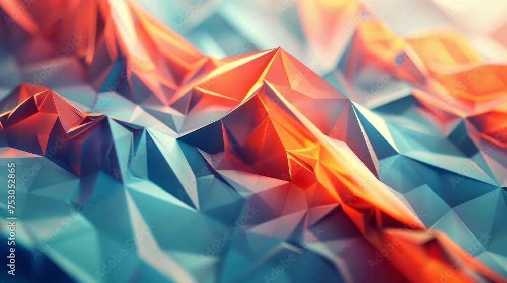 Poster a dynamic low poly scene with geometric patterns flowing seamlessly