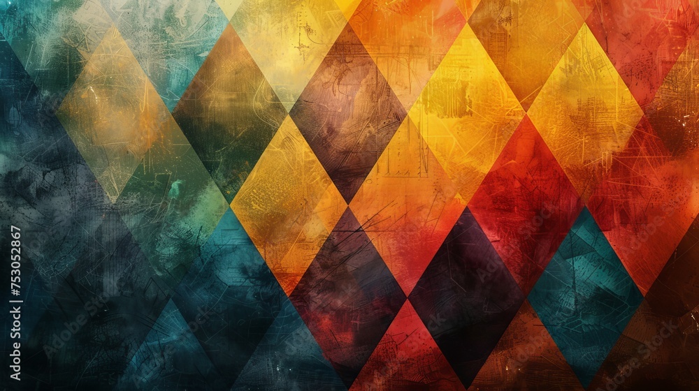 Poster a dynamic geometric mosaic background of interwoven triangles and hexagons