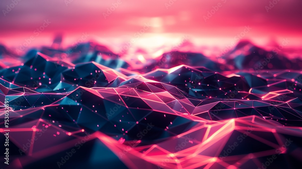 Poster a dynamic low poly scene with geometric patterns flowing seamlessly