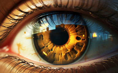 Close-up image of contact lens with attractive design and various colors.