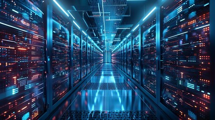 A futuristic data center, brimming with servers dedicated
